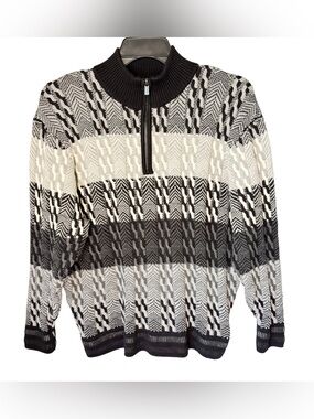 F/X FUSION Men’s Textured 3D Knit Gray Black 1/4 Zip Sweater Sz XL